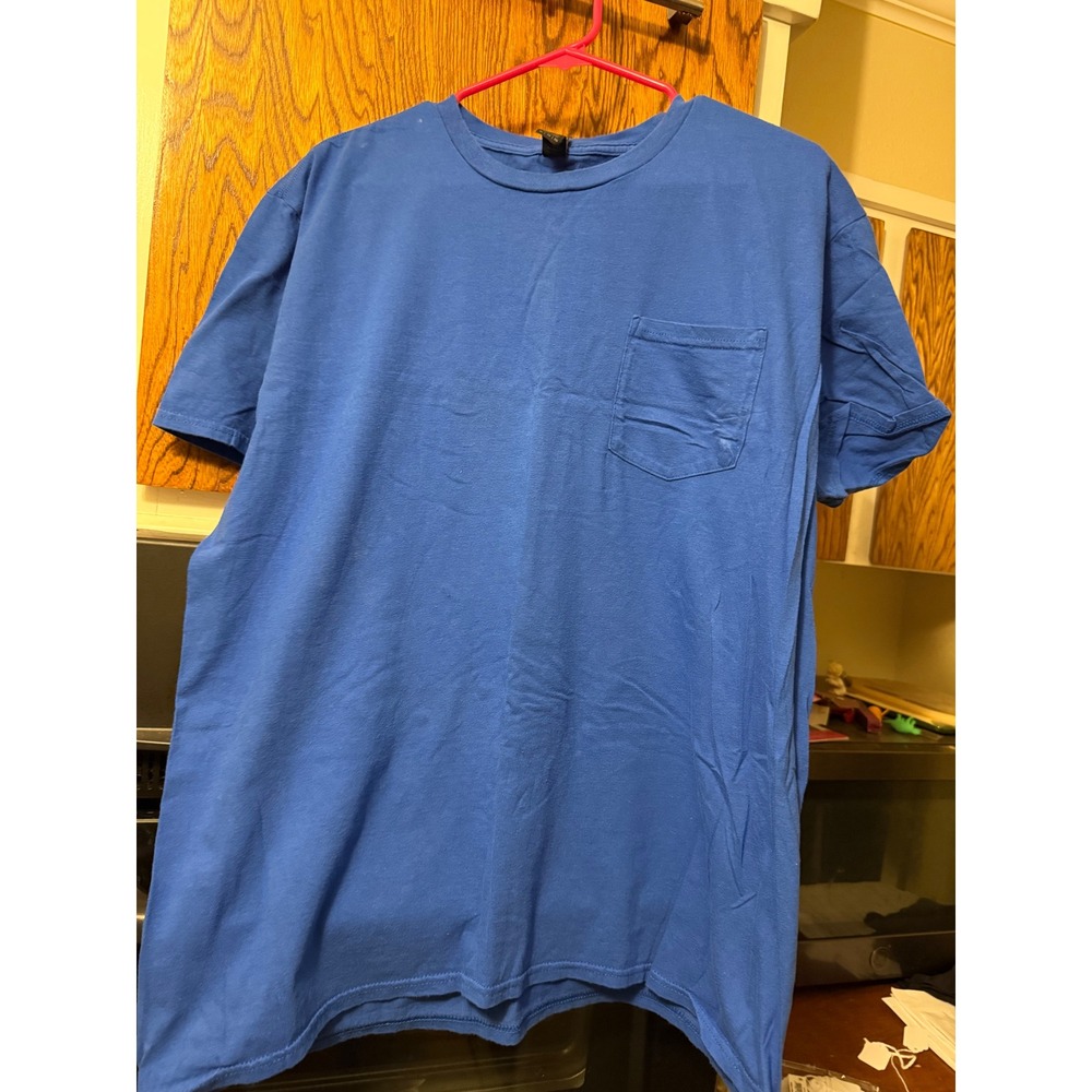 Anvil Lightweight Mens Blue Pocket T-Shirt Short Sleeve Crew Neck XL